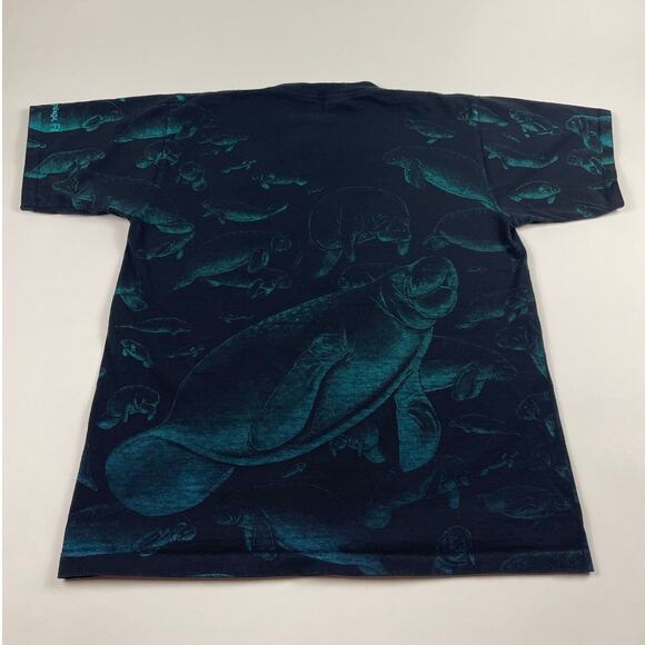 Vintage Manatee Widllife Ocean Animal All Over Print Black Shirt Size Large - Picture 8 of 9